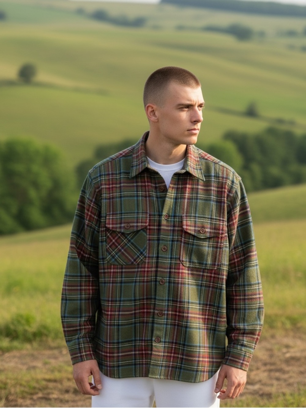 J. Peterman Wool Plaid Shacket Shirt Men's Large Button Chore Layers Workwear